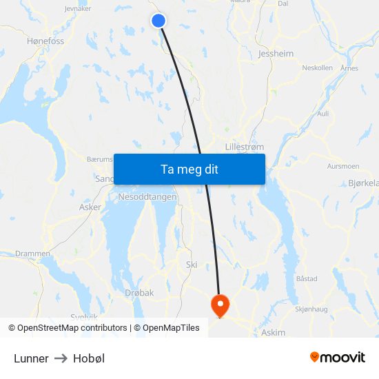 Lunner to Hobøl map