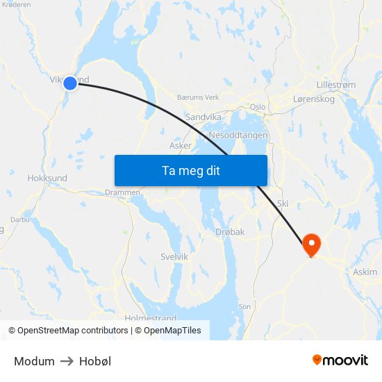 Modum to Hobøl map