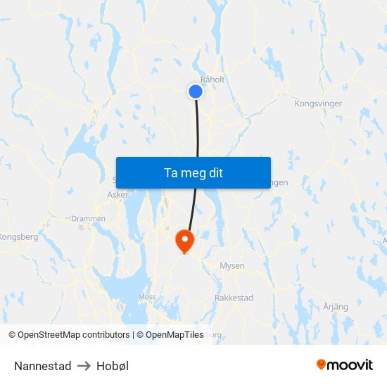 Nannestad to Hobøl map