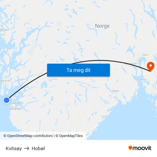 Kvitsøy to Hobøl map