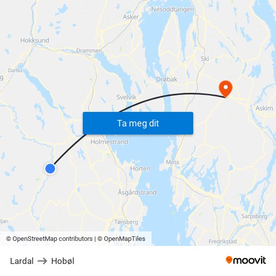 Lardal to Hobøl map