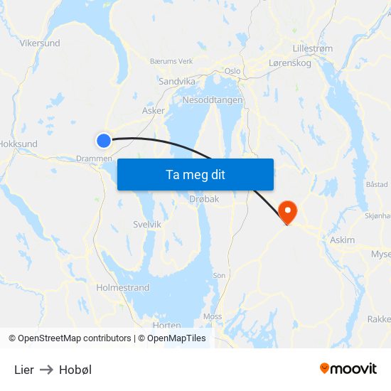 Lier to Hobøl map