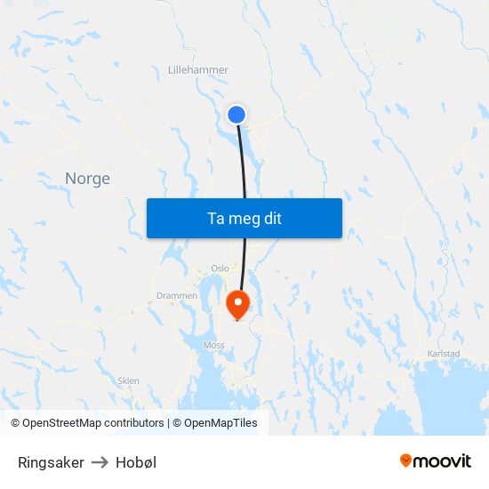 Ringsaker to Hobøl map