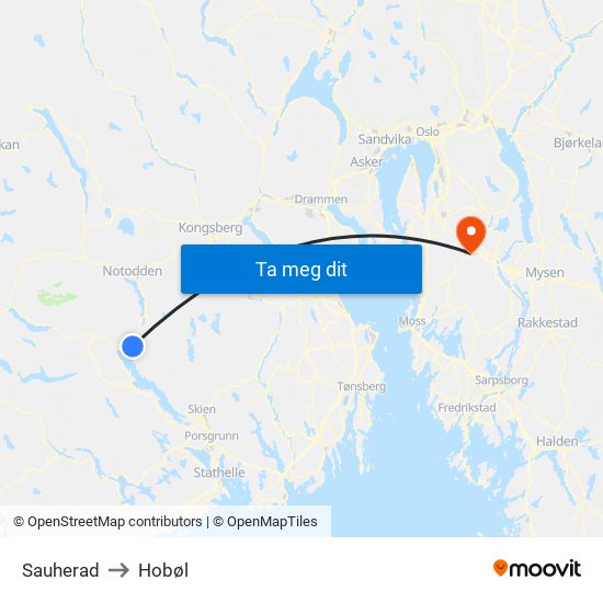 Sauherad to Hobøl map