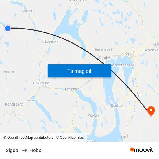 Sigdal to Hobøl map