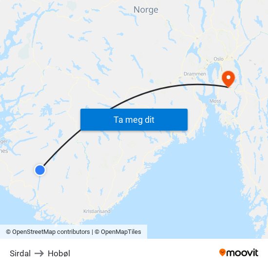Sirdal to Hobøl map
