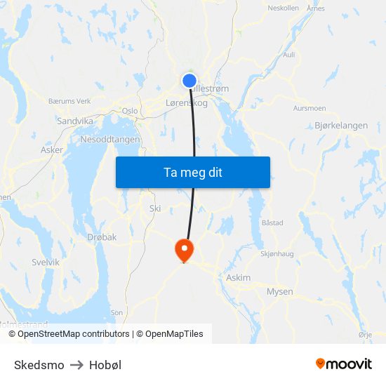 Skedsmo to Hobøl map