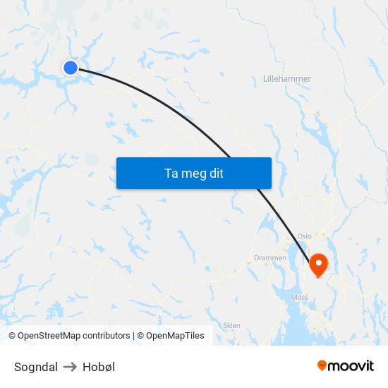Sogndal to Hobøl map