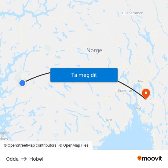 Odda to Hobøl map