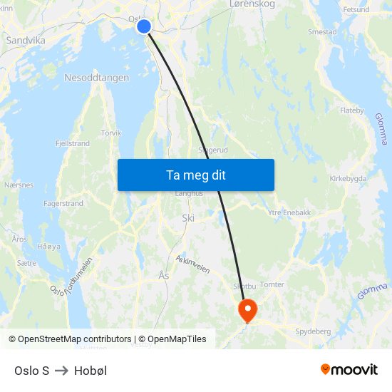 Oslo S to Hobøl map