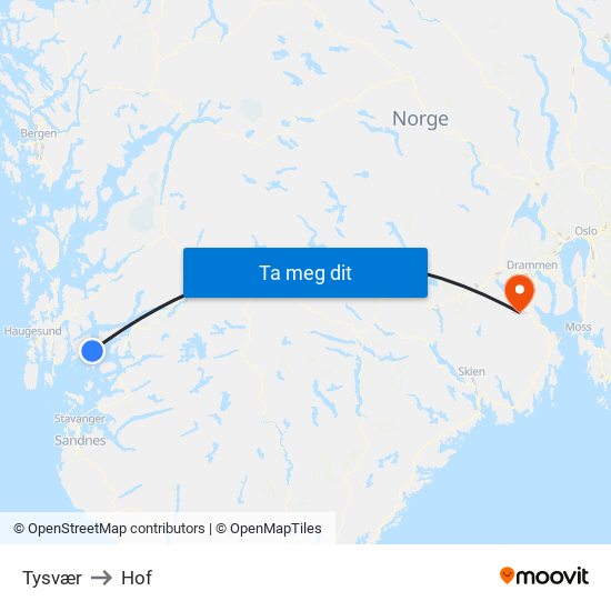 Tysvær to Hof map