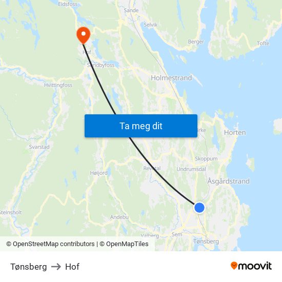 Tønsberg to Hof map