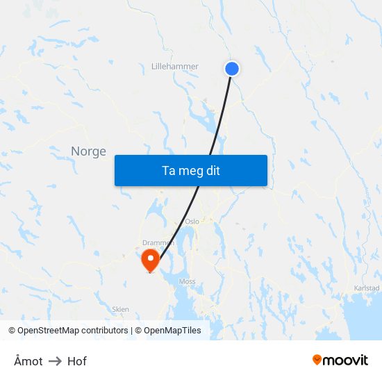 Åmot to Hof map