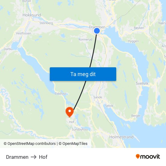 Drammen to Hof map