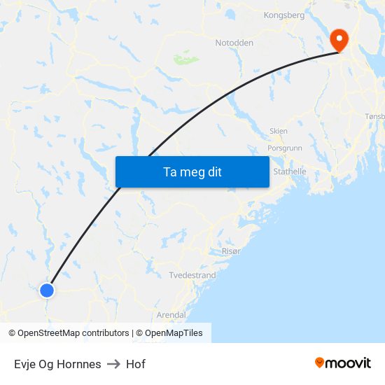 Evje Og Hornnes to Hof map