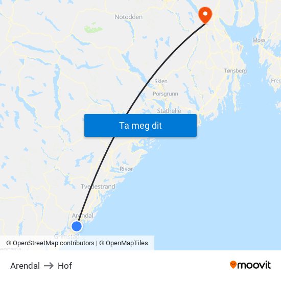 Arendal to Hof map