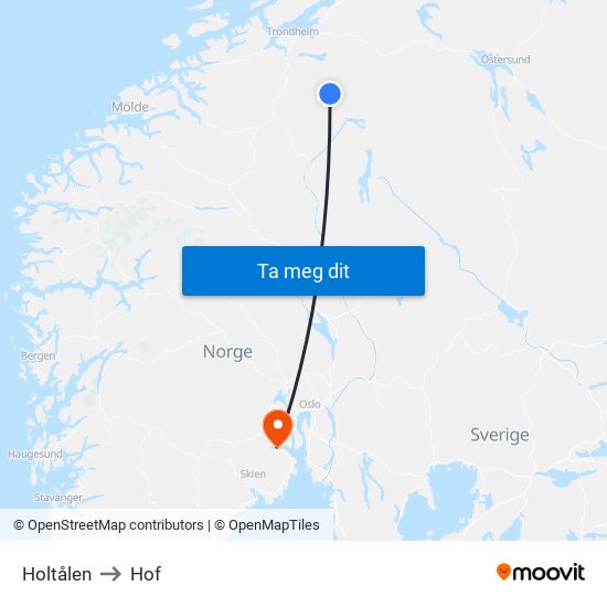 Holtålen to Hof map