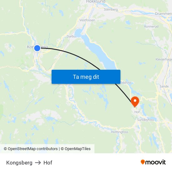 Kongsberg to Hof map