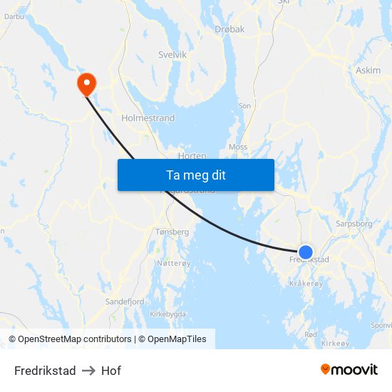 Fredrikstad to Hof map