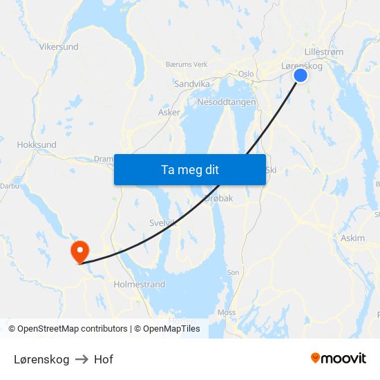 Lørenskog to Hof map