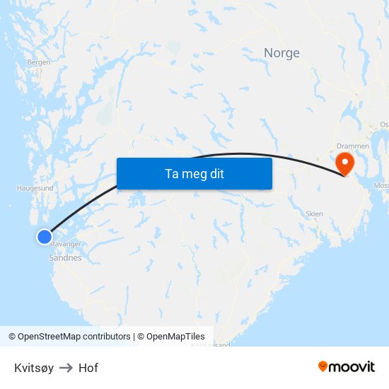 Kvitsøy to Hof map