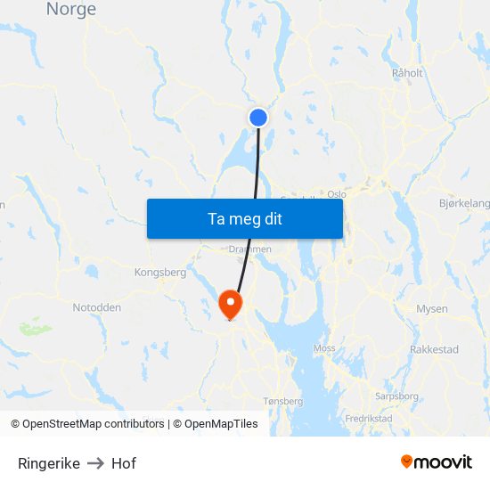 Ringerike to Hof map