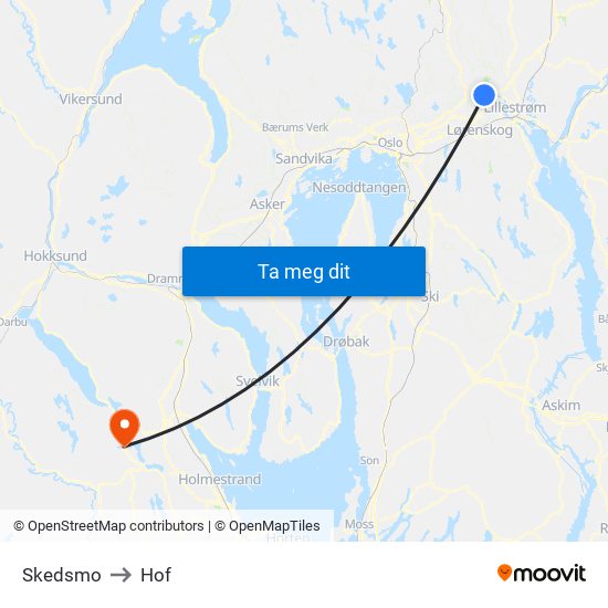 Skedsmo to Hof map