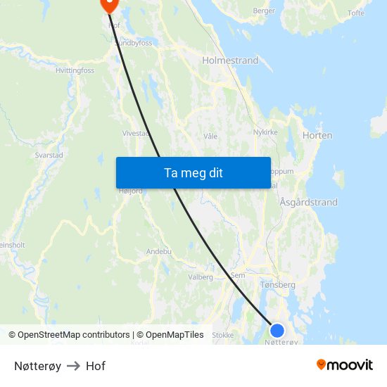 Nøtterøy to Hof map