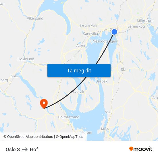 Oslo S to Hof map