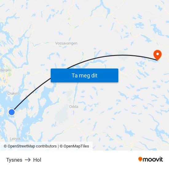 Tysnes to Hol map