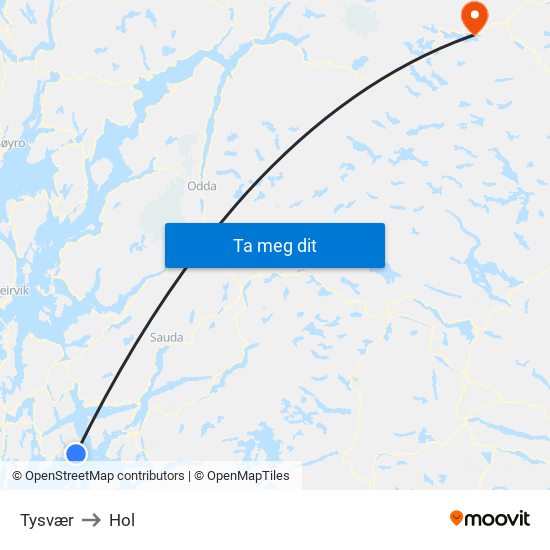 Tysvær to Hol map