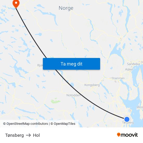 Tønsberg to Hol map