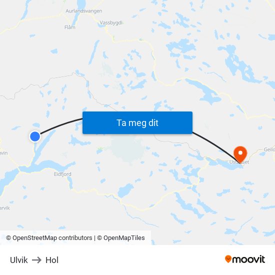 Ulvik to Hol map