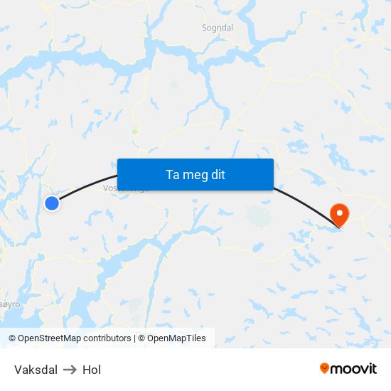 Vaksdal to Hol map