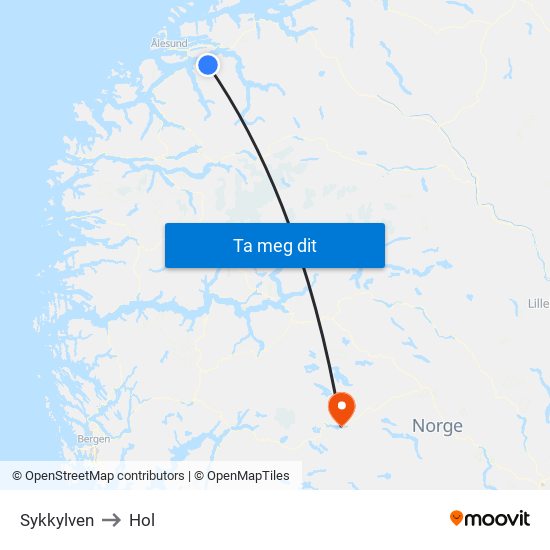 Sykkylven to Hol map