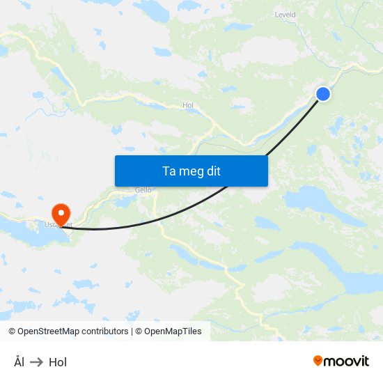 Ål to Hol map