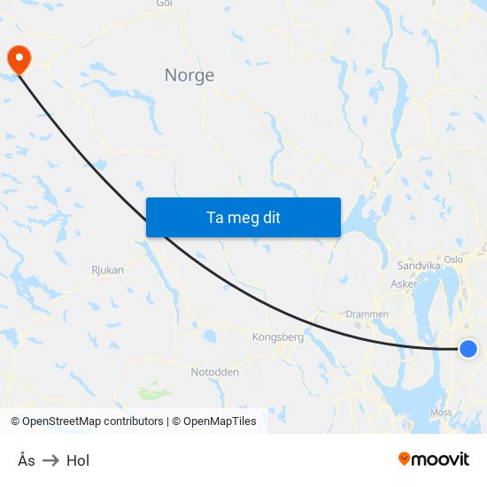 Ås to Hol map
