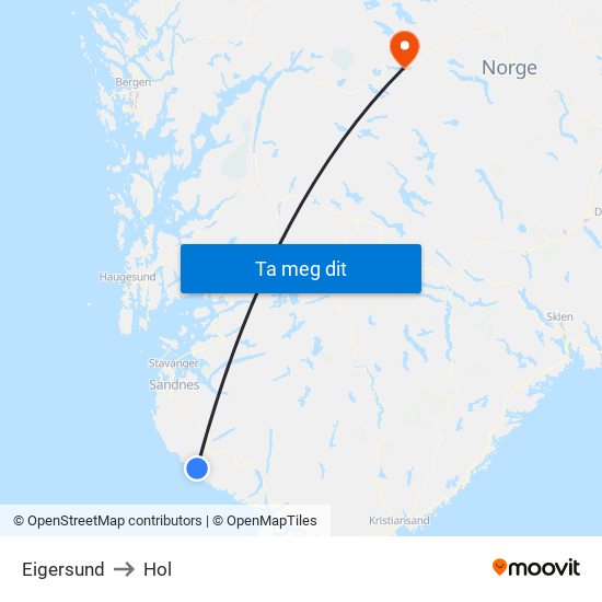 Eigersund to Hol map