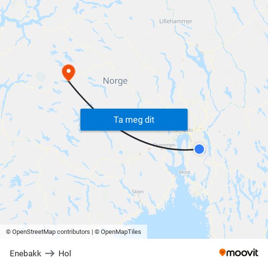 Enebakk to Hol map