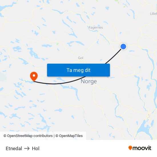 Etnedal to Hol map