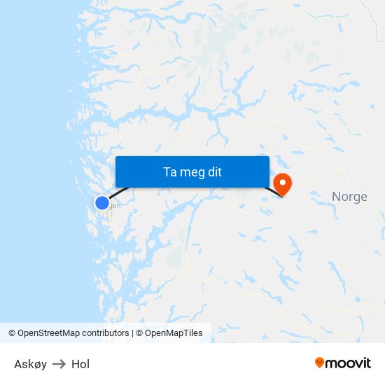 Askøy to Hol map