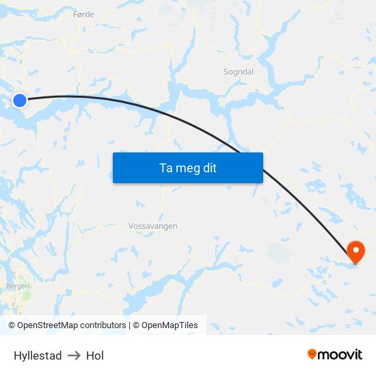 Hyllestad to Hol map