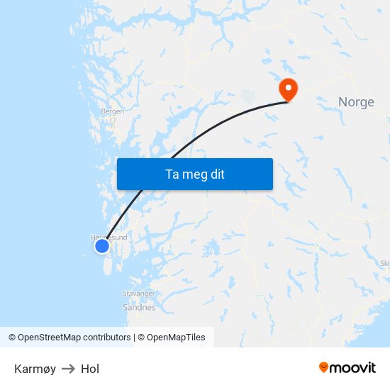 Karmøy to Hol map