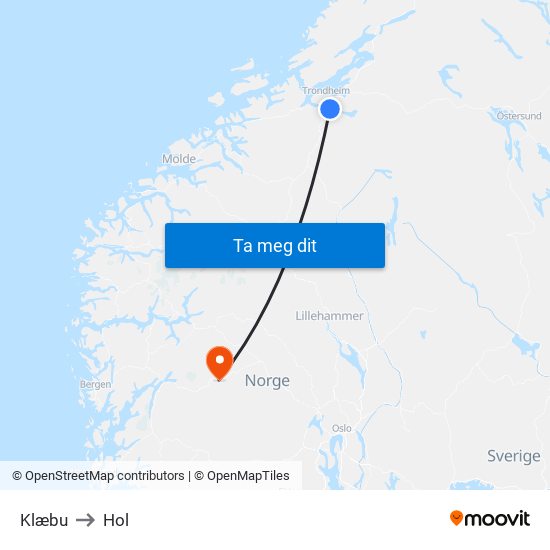 Klæbu to Hol map