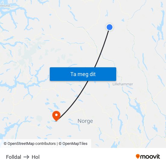 Folldal to Hol map