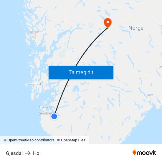 Gjesdal to Hol map