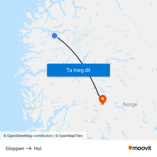 Gloppen to Hol map