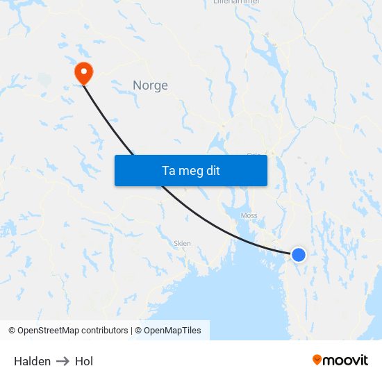 Halden to Hol map