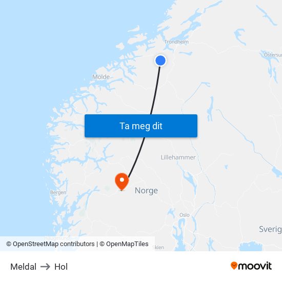 Meldal to Hol map