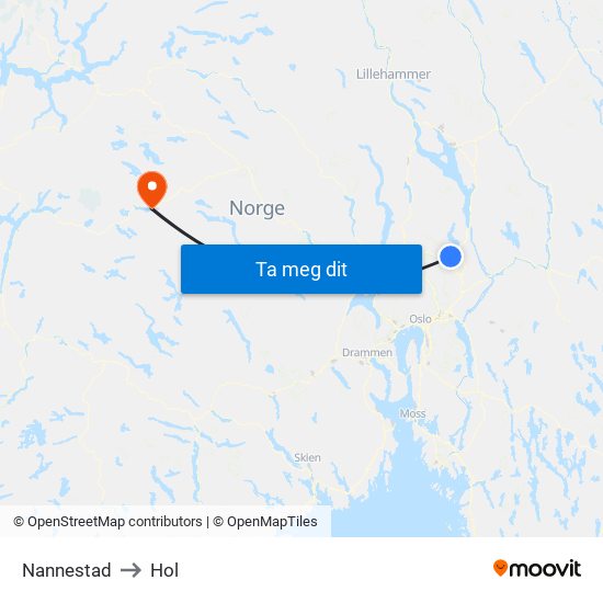 Nannestad to Hol map